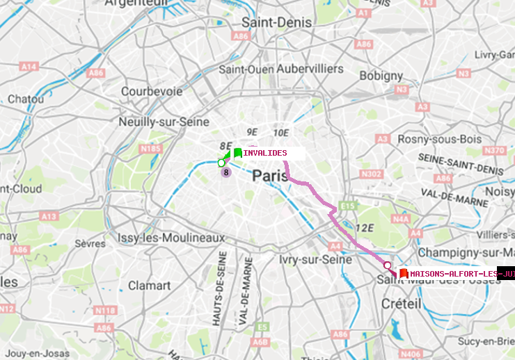 plan itinéraire ratp de Invalides à Maisons-Alfort-Les Juilliottes