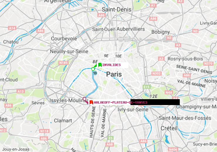plan itinéraire ratp de Invalides à Malakoff-Plateau de Vanves
