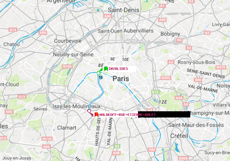 plan itinéraire ratp de Invalides à Malakoff-Rue Etienne Dolet