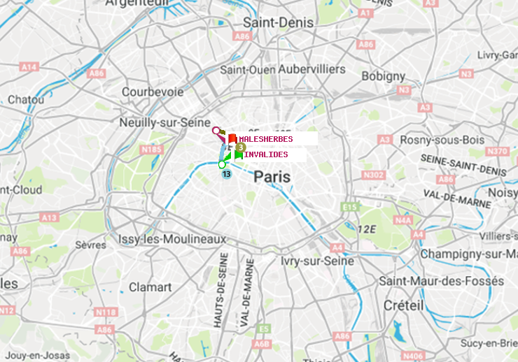 plan itinéraire ratp de Invalides à Malesherbes