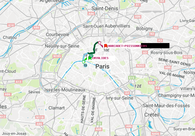 plan itinéraire ratp de Invalides à Marcadet-Poissonniers