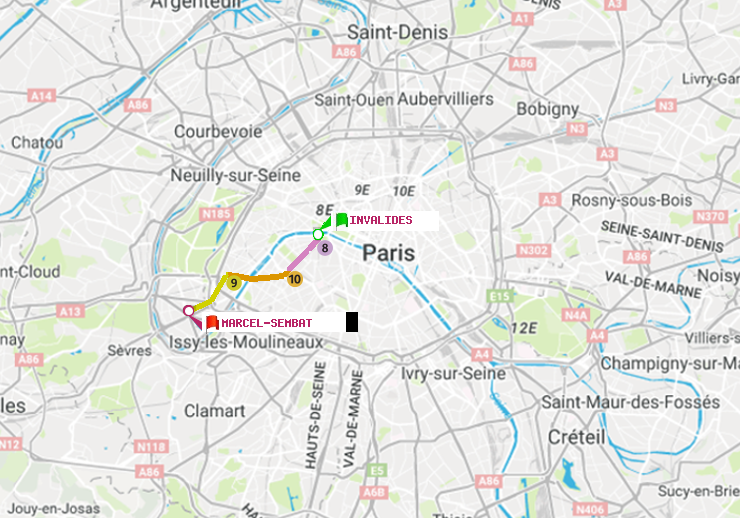 plan itinéraire ratp de Invalides à Marcel Sembat