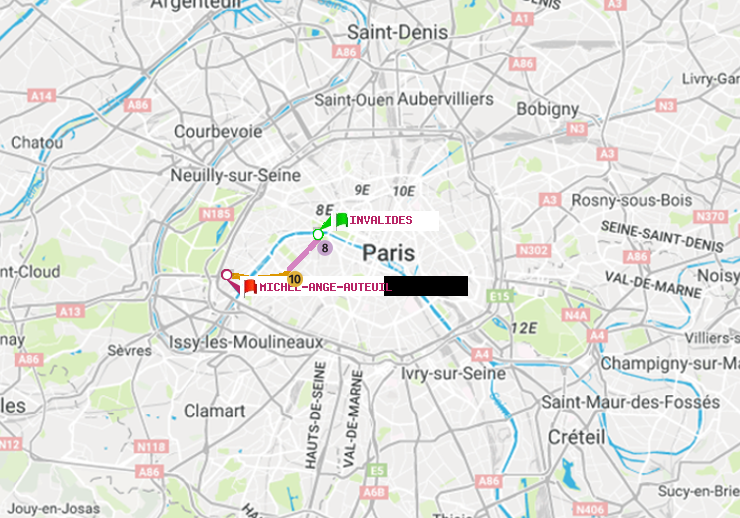 plan itinéraire ratp de Invalides à Michel-Ange-Auteuil