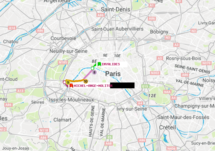 plan itinéraire ratp de Invalides à Michel-Ange-Molitor