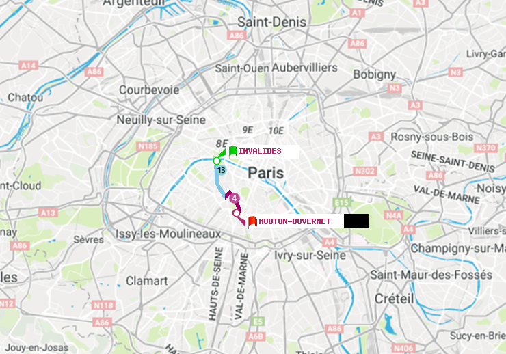 plan itinéraire ratp de Invalides à Mouton-Duvernet
