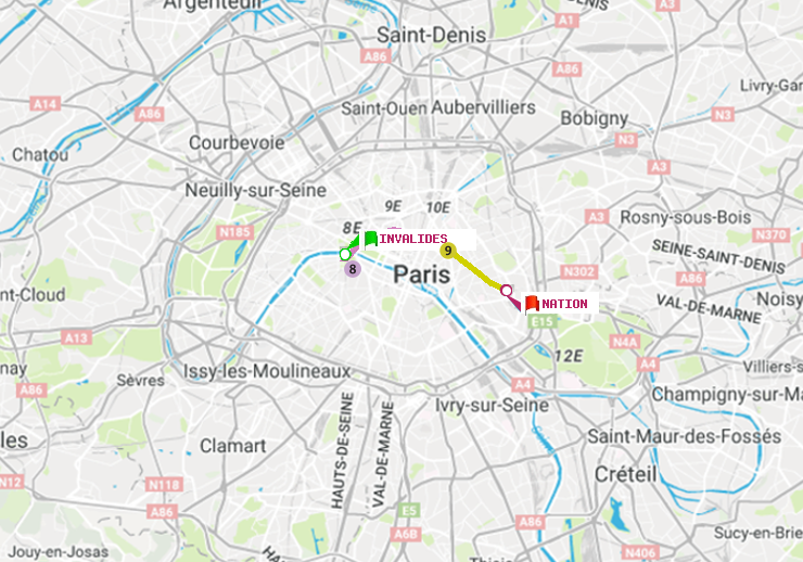 plan itinéraire ratp de Invalides à Nation