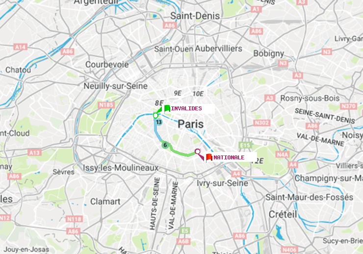 plan itinéraire ratp de Invalides à Nationale