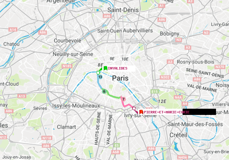 plan itinéraire ratp de Invalides à Pierre et Marie Curie