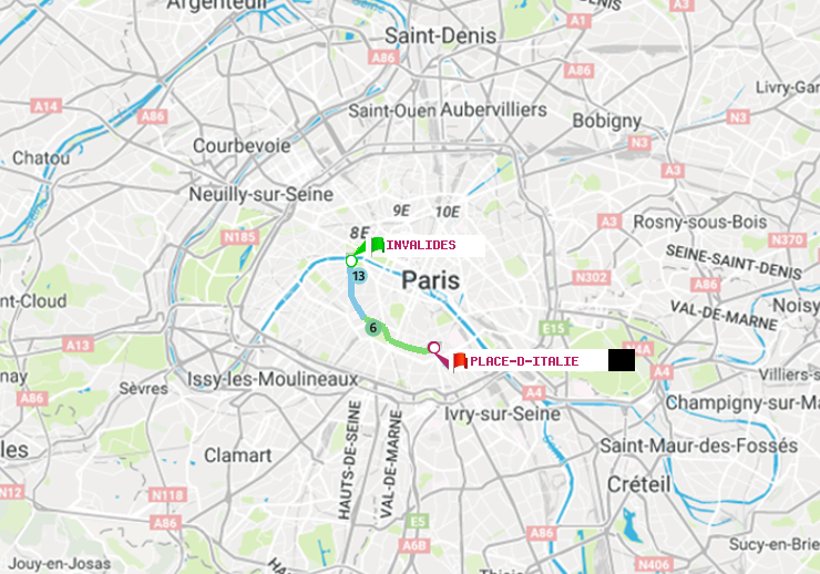 plan itinéraire ratp de Invalides à Place d