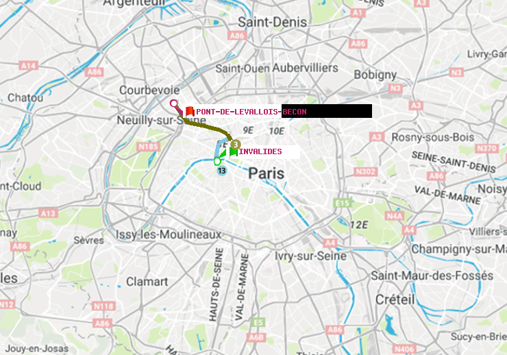 plan itinéraire ratp de Invalides à Pont de Levallois-Bécon