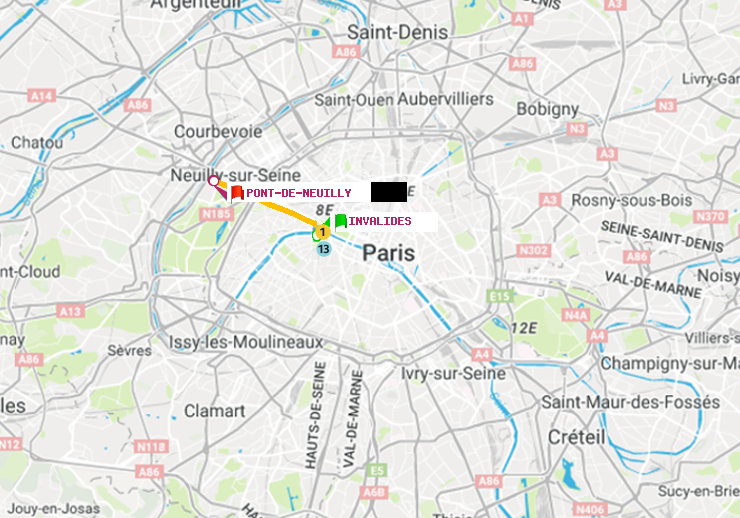 plan itinéraire ratp de Invalides à Pont de Neuilly