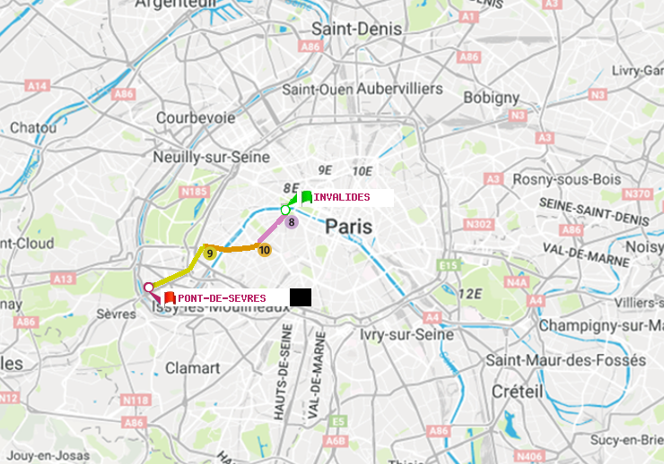 plan itinéraire ratp de Invalides à Pont de Sèvres
