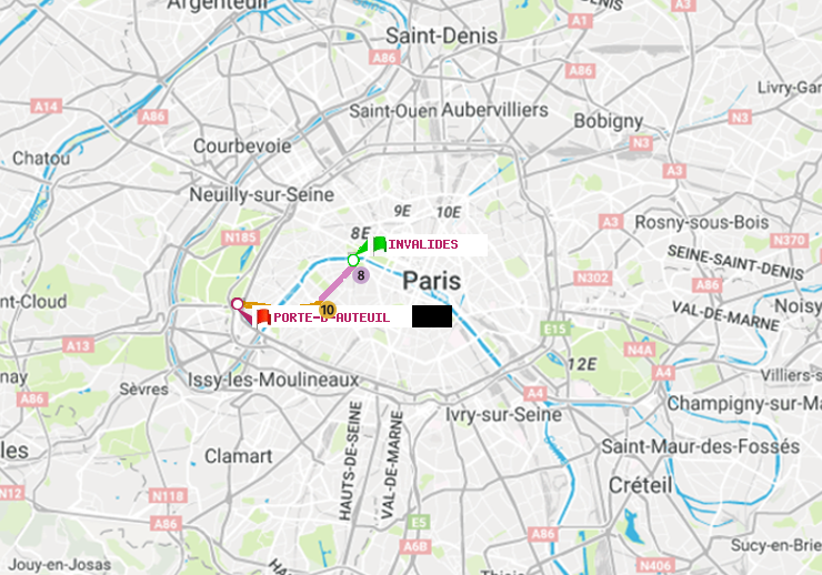 plan itinéraire ratp de Invalides à Porte d