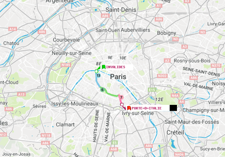 plan itinéraire ratp de Invalides à Porte d