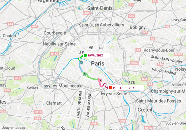 plan itinéraire ratp de Invalides à Porte d
