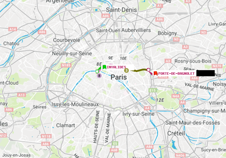 plan itinéraire ratp de Invalides à Porte de Bagnolet