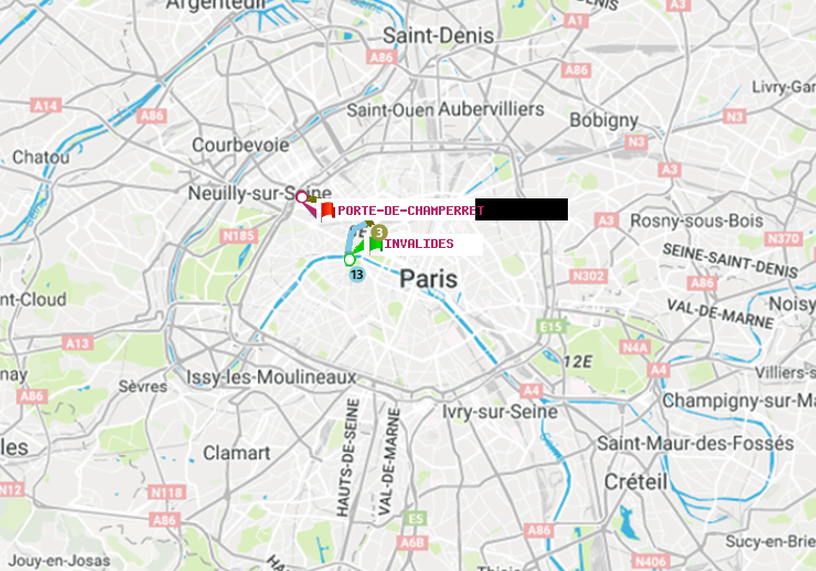 plan itinéraire ratp de Invalides à Porte de Champerret