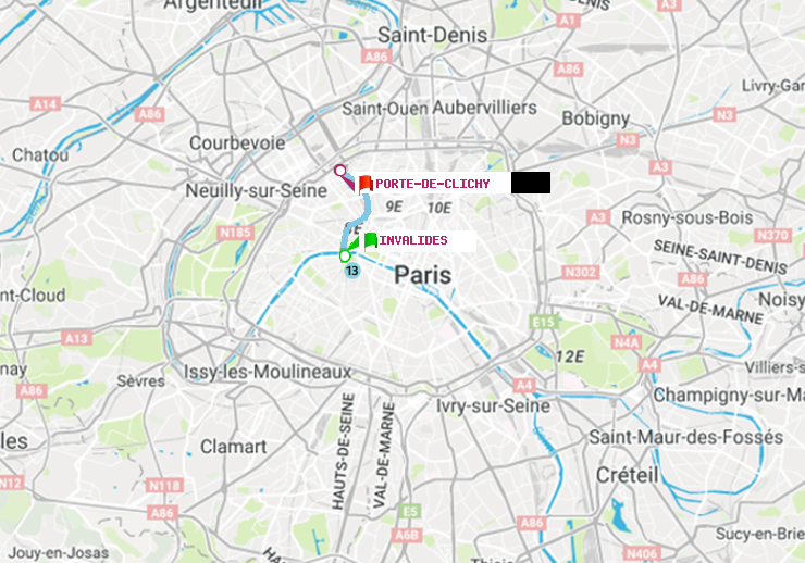 plan itinéraire ratp de Invalides à Porte de Clichy