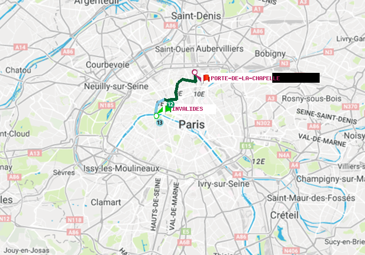 plan itinéraire ratp de Invalides à Porte de la Chapelle