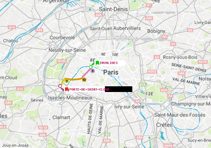 plan itinéraire ratp de Invalides à Porte de Saint-Cloud