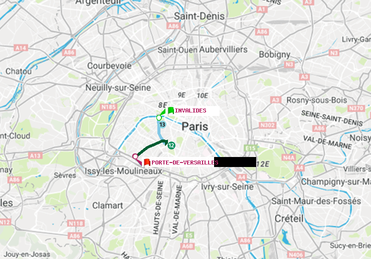 plan itinéraire ratp de Invalides à Porte de Versailles