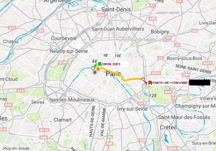 plan itinéraire ratp de Invalides à Porte de Vincennes