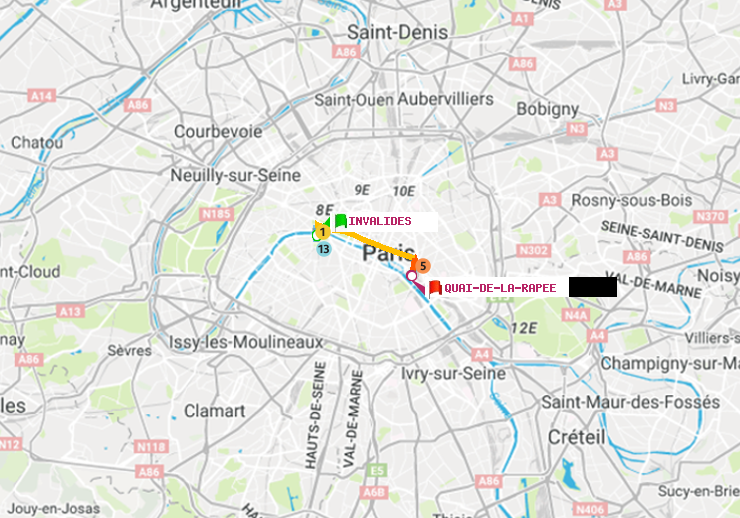 plan itinéraire ratp de Invalides à Quai de la Rapée