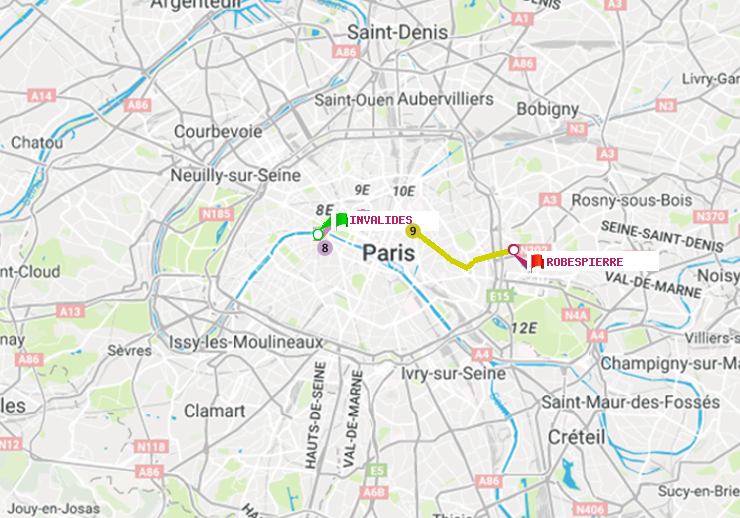 plan itinéraire ratp de Invalides à Robespierre