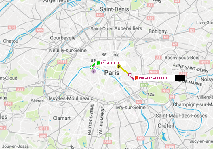 plan itinéraire ratp de Invalides à Rue des Boulets