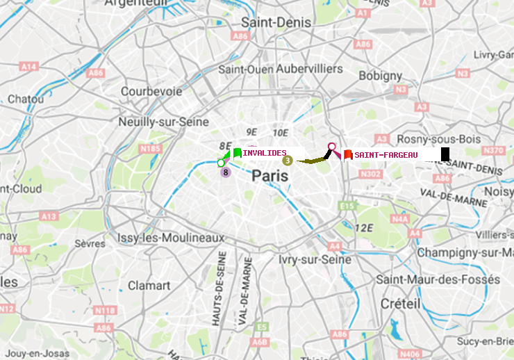 plan itinéraire ratp de Invalides à Saint-Fargeau