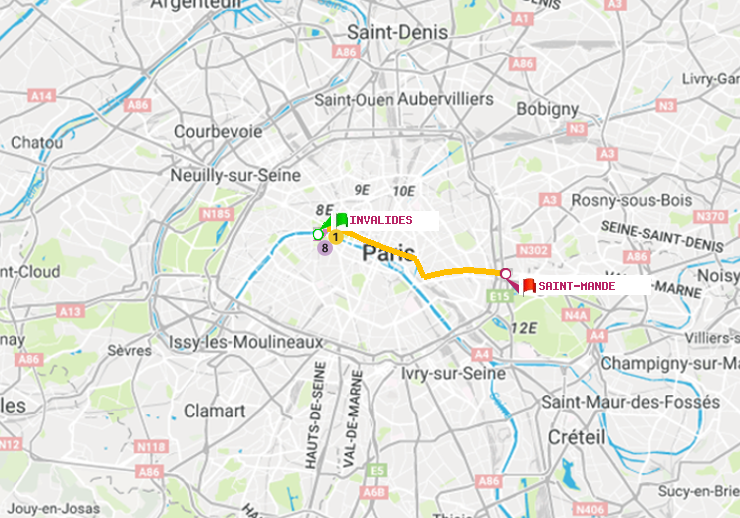 plan itinéraire ratp de Invalides à Saint-Mandé