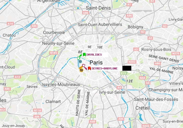 plan itinéraire ratp de Invalides à Sèvres-Babylone