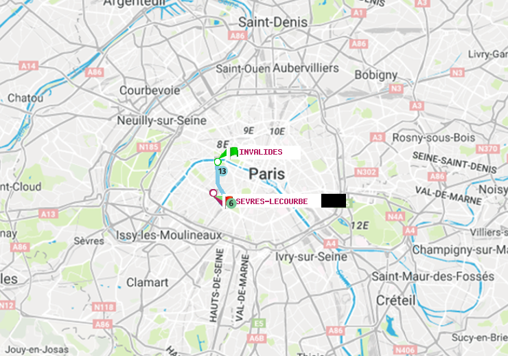 plan itinéraire ratp de Invalides à Sèvres-Lecourbe