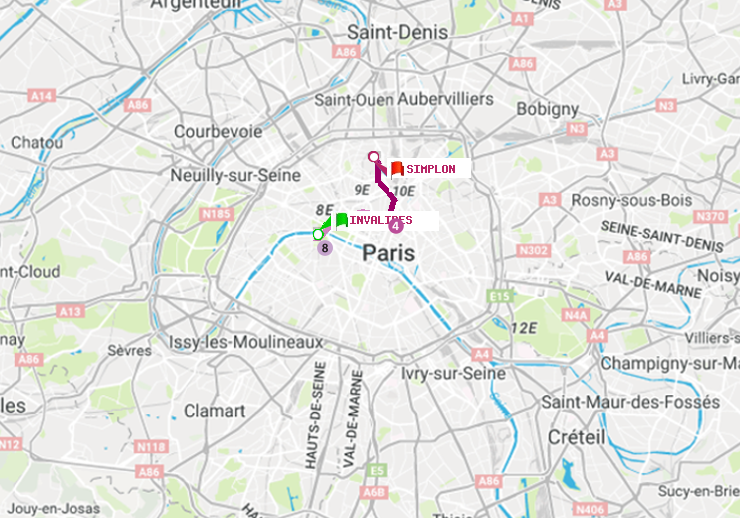 plan itinéraire ratp de Invalides à Simplon