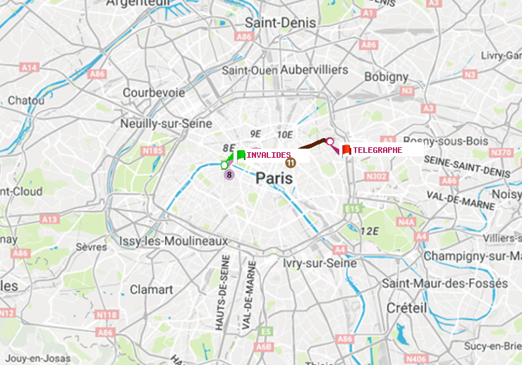 plan itinéraire ratp de Invalides à Telegraphe