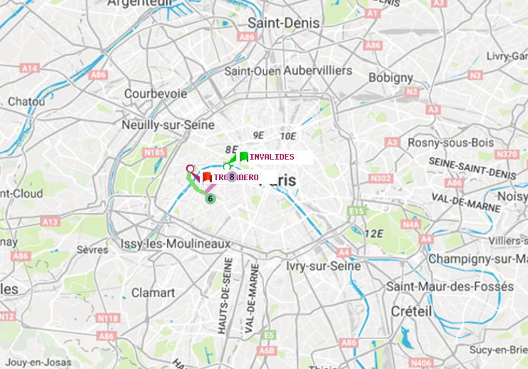 plan itinéraire ratp de Invalides à Trocadéro