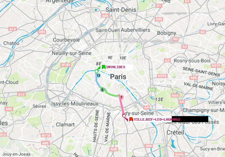 plan itinéraire ratp de Invalides à Villejuif-Léo Lagrange