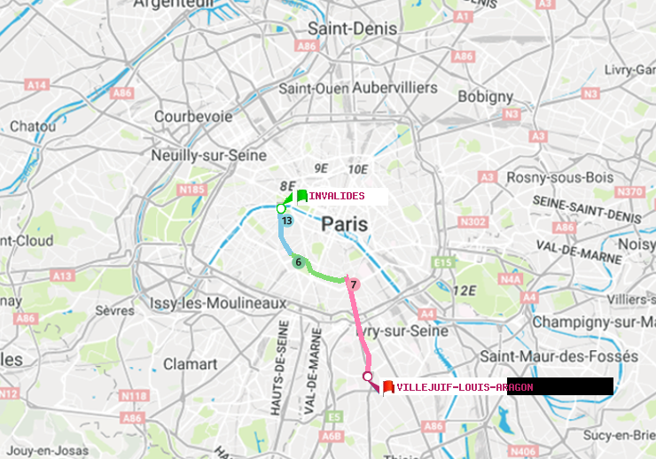 plan itinéraire ratp de Invalides à Villejuif-Louis Aragon