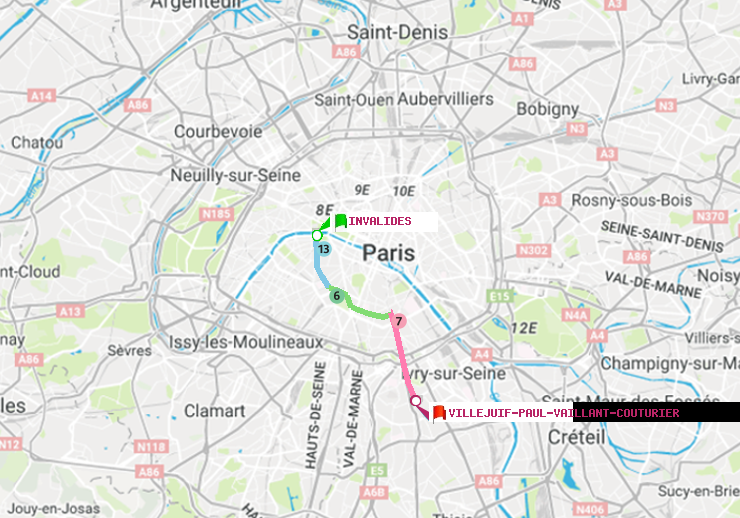 plan itinéraire ratp de Invalides à Villejuif-Paul Vaillant Couturier (Hôpital Paul Brousse)