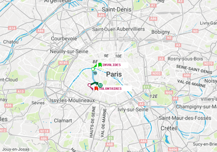 plan itinéraire ratp de Invalides à Volontaires