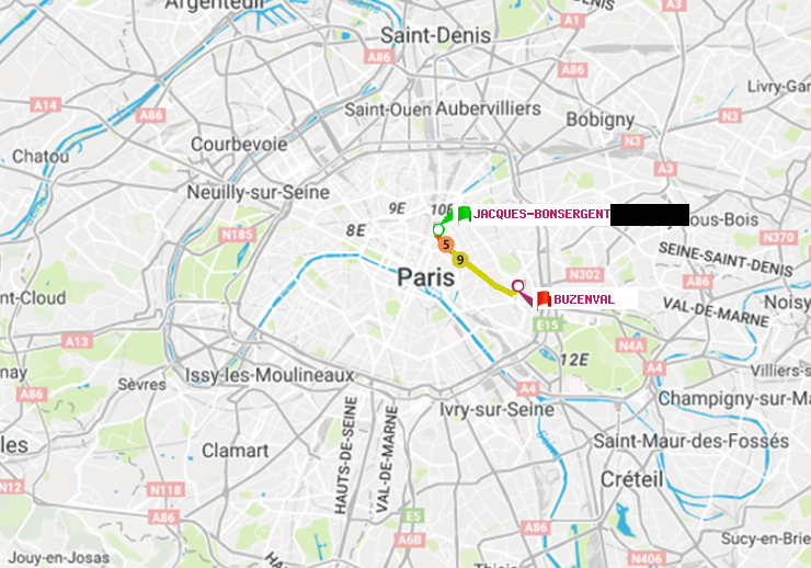 plan itinéraire ratp de Jacques-Bonsergent à Buzenval