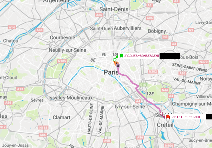plan itinéraire ratp de Jacques-Bonsergent à Créteil-L