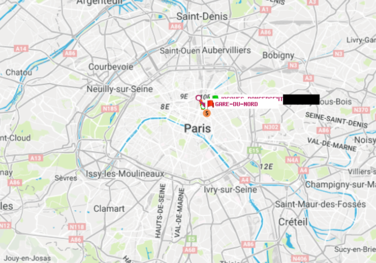 plan itinéraire ratp de Jacques-Bonsergent à Gare du Nord