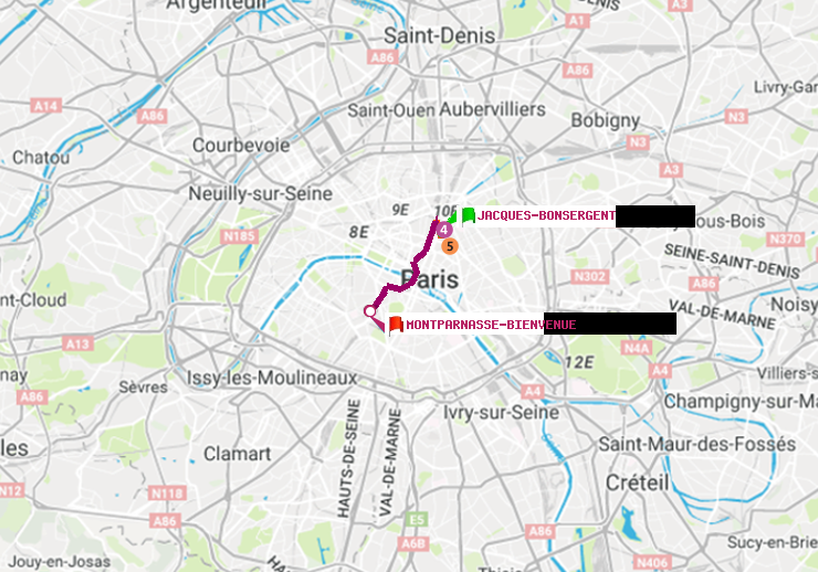 plan itinéraire ratp de Jacques-Bonsergent à Montparnasse-Bienvenue