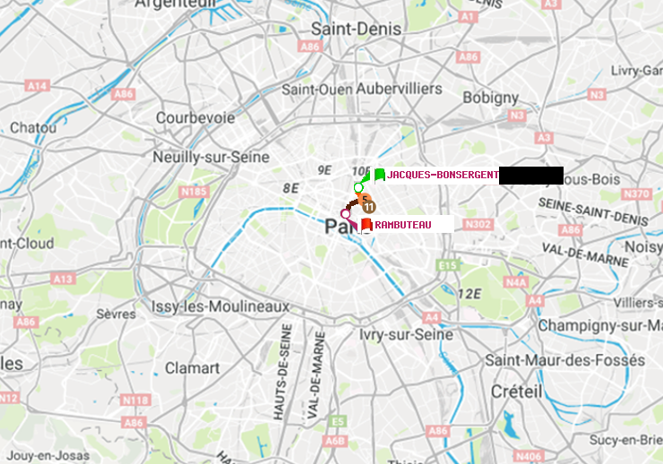 plan itinéraire ratp de Jacques-Bonsergent à Rambuteau