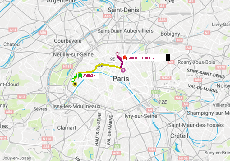 plan itinéraire ratp de Jasmin à Château Rouge