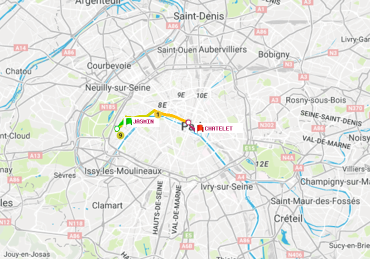 plan itinéraire ratp de Jasmin à Châtelet