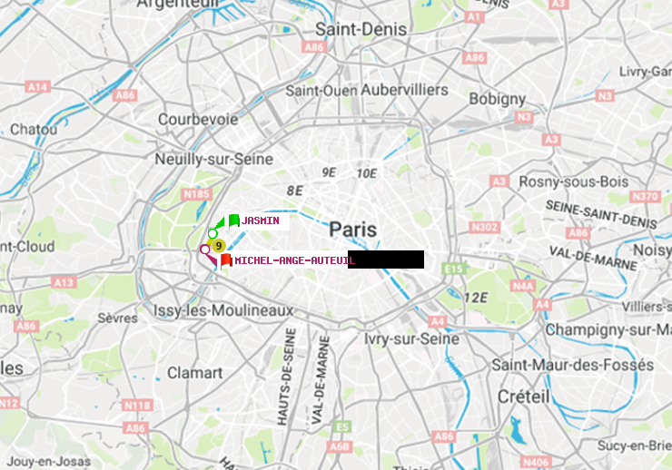 plan itinéraire ratp de Jasmin à Michel-Ange-Auteuil