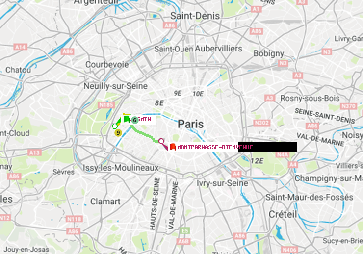 plan itinéraire ratp de Jasmin à Montparnasse-Bienvenue