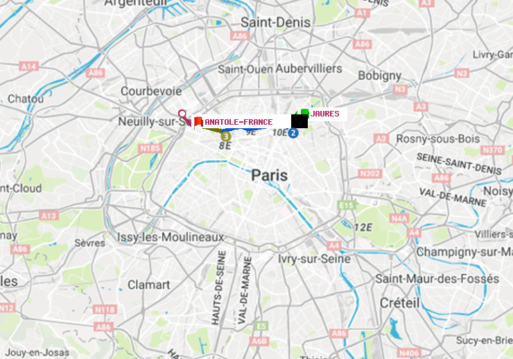 plan itinéraire ratp de Jaurès à Anatole-France